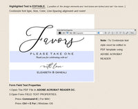 Wedding Favor Sign, Favors Sign, Wedding Favor, Wedding Sign, Instant Download #WS029 (PDF)