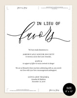 In Lieu of Favors Sign, Donation Sign, Favors Sign, Lieu of Favors, Wedding Sign, Wedding Printable, DIY, PDF Instant Download #WS018 (PDF)
