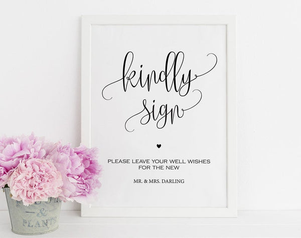 Guest Book Alternative Sign, Wedding Guest Book, Guest Book Printable, Mr and Mrs Sign, Kindly Sign, Wedding Sign, Instant Download #WS005 (PDF)