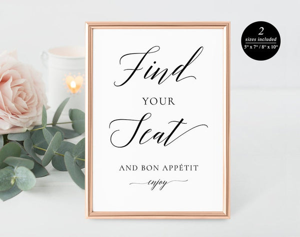Find Your Seat, Wedding Seat Sign, Find Your Seat Sign, Please Find Your, Reception Seat Sign, Wedding Sign, Instant Download #WS026 (PDF)