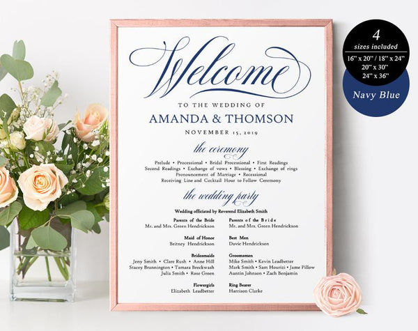 Navy Blue Welcome Wedding Sign, Welcome Wedding Printable, Welcome Sign Printable, Template, PDF Instant Download #WC007 (PDF)
