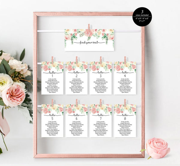 Floral Wedding Seating Chart Template, Seating Plan Template, Wedding Seating Cards, Seating Cards, PDF Instant Download #SC013 (PDF)