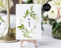 Greenery Table Numbers, Printable Table Numbers, Rustic Table Numbers, Table Numbers Wedding, PDF Instant Download #TN006 (PDF)