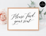 Find Your Seat, Wedding Seat Sign, Find Your Seat Sign, Please Find Your, Reception Seat Sign, Wedding Sign, Instant Download #WS029 (PDF)