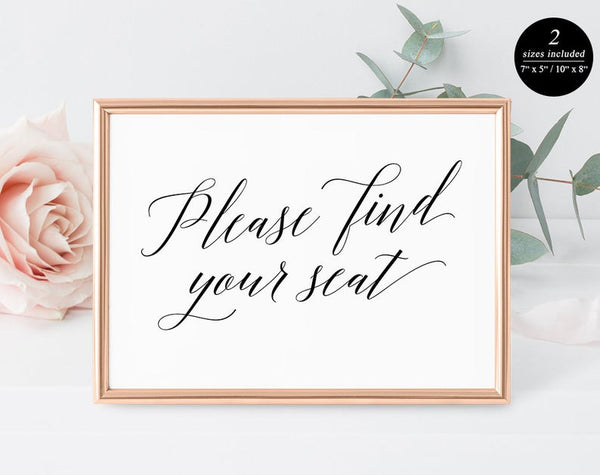 Find Your Seat, Wedding Seat Sign, Find Your Seat Sign, Please Find Your, Reception Seat Sign, Wedding Sign, Instant Download #WS029 (PDF)