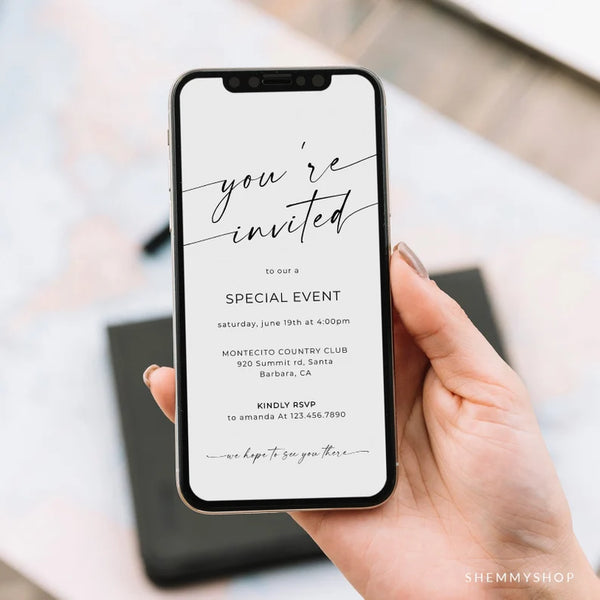 Online Minimalist Electronic Business Text Invitation Template, You're Invited, Electronic Business Invite PDF JPEG PNG #Y22-HS1
