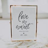 Online Modern Love is Sweet Sign, Minimalist Script Dessert Table Sign, Shower Favor Sign, Wedding Sign, PDF JPEG PNG #Y22-WS9