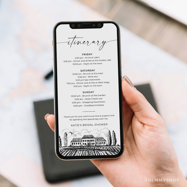 Online Itinerary Electronic Template template, Bachelorette, Electronic Schedule, Family Reunion, Email Itinerary PDF JPEG PNG #Y22-WEI3
