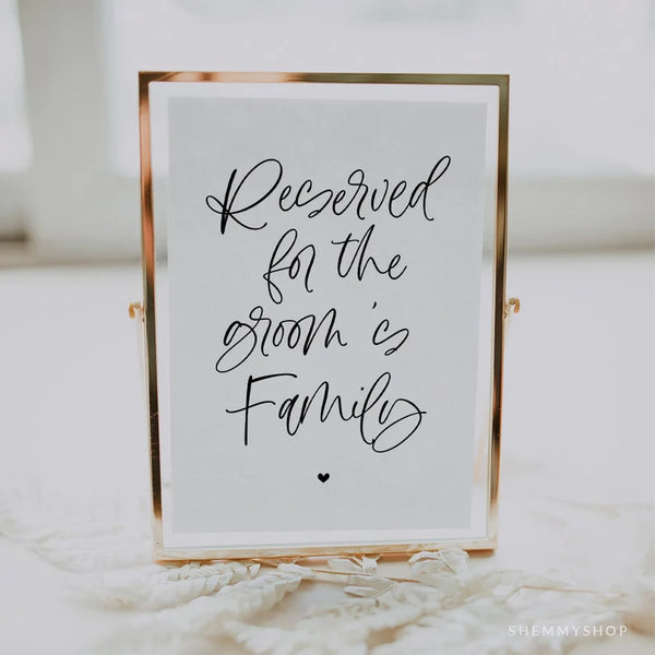 Online Reserved For The Groom's Family, Groom's Family Sign, Reserved For Wedding Sign, Sign, Corjl, PDF JPEG PNG #Y22-WS25