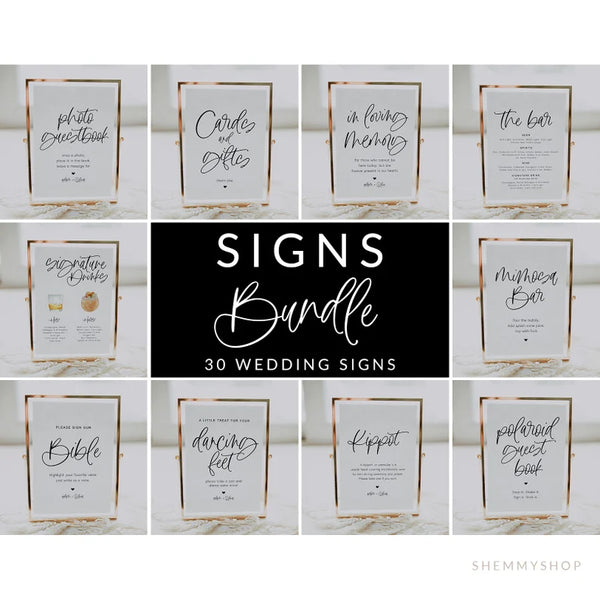 Online Wedding Signs Bundle Template, Minimalist Wedding Sign Bundle, Reception Sign Bundle PDF JPEG PNG #Y22-WS31-SET