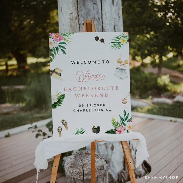 Online Beach Bachelorette Welcome Poster Template, Tropical Bachelorette Party, Welcome Sign Template, Welcome Poster PDF JPEG PNG #Y22-BWC1