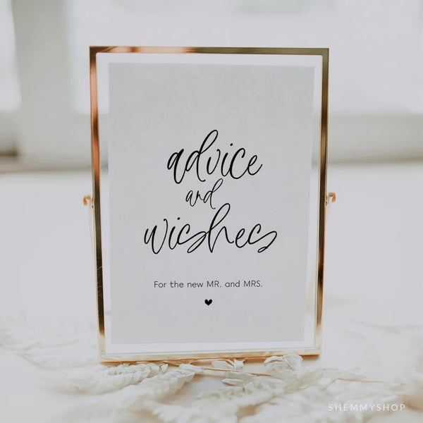 Online Advice For The Bride And Groom Card Template, Advice Sign Wedding, Well Wishes Sign, Sign, Corjl, PDF JPEG PNG #Y22-WS3