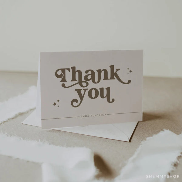 Online Retro Wedding Thank You Card Template, Thank You Note Cards, Thank You Card, Baby Shower PDF JPEG PNG #Y22-BB9