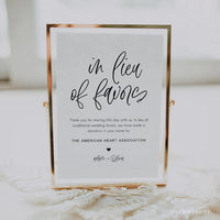 Online In Lieu of Favors Sign Printable Template, Wedding Donation Sign, Charity Donation Sign, Wedding Favors Sign PDF JPEG PNG #Y22-WS30