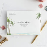 Online Palm Tree Envelope Template , Beach Wedding Address Printable, 100% Editable Text, Corjl, PDF JPEG PNG #Y22-E1