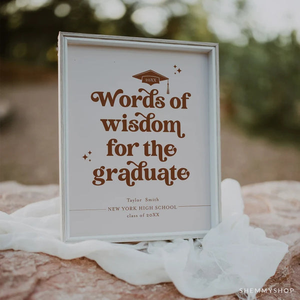 Online Graduation Words of Wisdom Sign Template, Advice and Wishes Sign, Wishes Graduate, Advice and Wishes Sign PDF JPEG PNG #Y22-GS4