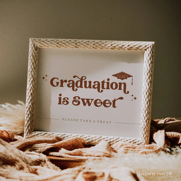 Online Graduation is Sweet Take a treat Sign Template, Graduation Party Favor Sign, Graduation Party Decorations Sign PDF JPEG PNG #Y22-GS2