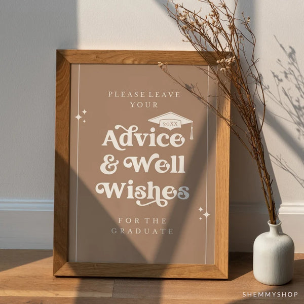 Online Graduation Advice Sign Template, Advice and Wishes Sign, Wishes Graduate, Advice and Wishes Sign, High School PDF JPEG PNG #Y22-GS3