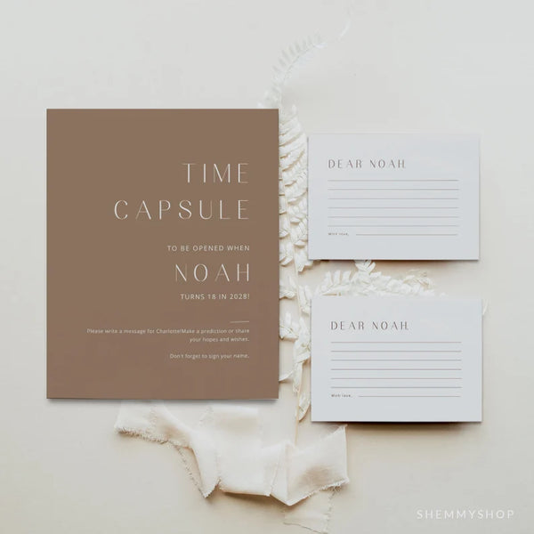 Online Minimalist Time Capsule Template, First Birthday Time Capsule Printable, Editable Sign, PDF JPEG PNG #Y22-BB55