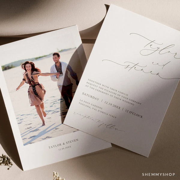 Online Romantic Calligraphy Wedding Invitation Template, Clean Wedding Invitation, Wedding Invitation Printable, PDF JPEG PNG Corjl #Y22-WI2