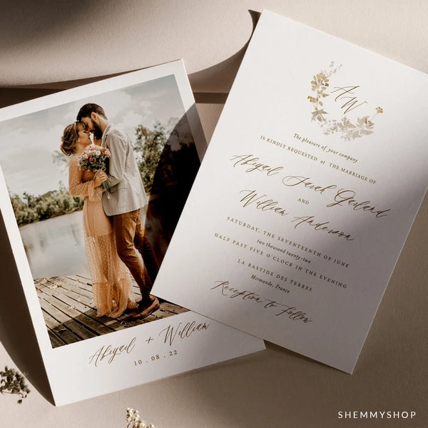 Online Elegant Gold Wedding Invitation Template, Clean Wedding Invitation, Wedding Invitation Printable, PDF JPEG PNG Corjl #Y22-WI3