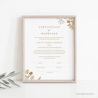 Online Elegant Gold Marriage Certificate Template, Wedding Certificate, Certificate of Marriage, Wedding Keepsake, PDF JPEG PNG #Y22-WS33