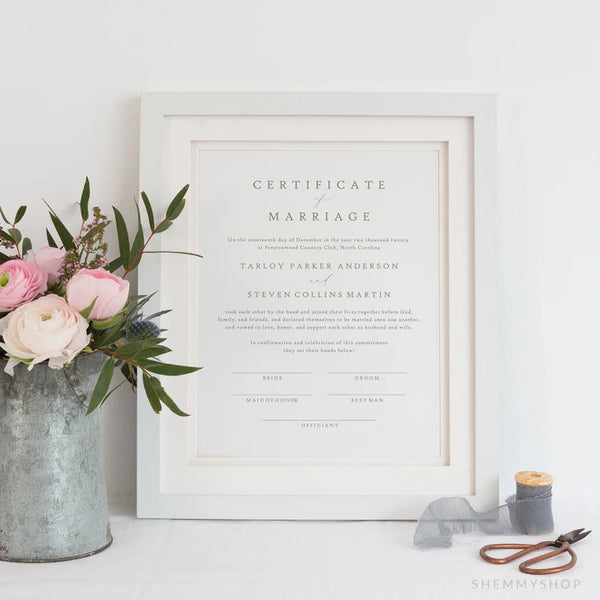 Online Romantic Calligraphy Marriage Certificate Template, Wedding Certificate, Certificate of Marriage, Wedding Keepsake, #Y22-WS34