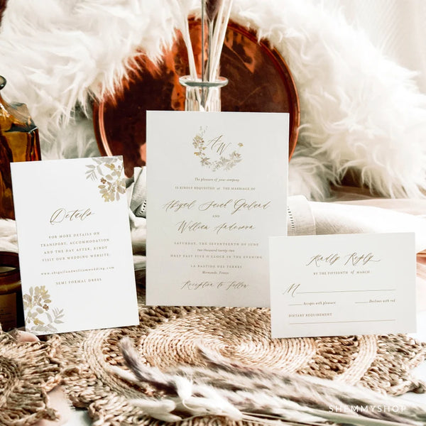 Online Elegant Gold Wedding Invitation Set Template, Classic Wedding Invitation, Wedding Invitation Printable, PDF JPEG PNG Corjl #Y22-WIS2