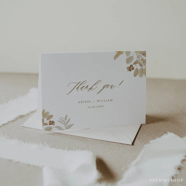 Online Elegant Gold Thank You Folded Card Template, Thank You Card, Wedding Thank You, Custom Thank You Card Printable, #Y22-WT2