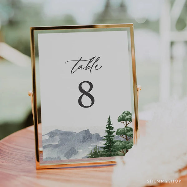 Online Evergreen Forest Wedding Table Numbers, Printable Table Numbers, Rustic Table Numbers, Table Numbers Wedding, Corjl #Y22-T3
