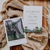 Online Evergreen Forest Save the Date Invitation Template, Photo Save The Date Invitation, Save Our Date Printable, PDF JPEG PNG #Y22-SD4