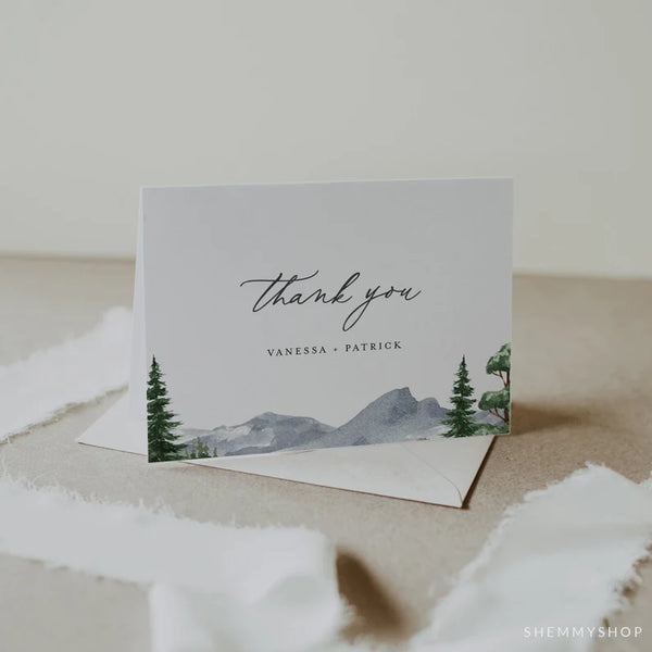 Online Evergreen Forest Thank You Folded Card Template, Thank You Card, Wedding Thank You, Custom Thank You Card Printable, #Y22-WT1