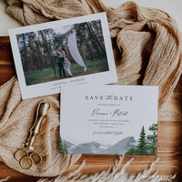 Online Evergreen Forest Save the Date Invitation Template, Photo Save The Date Invitation, Save Our Date Printable, PDF JPEG PNG #Y22-SD5