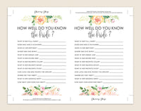 How Well Do You Know The Bride, Editable Game, PDF Template, Bridal Shower Game, Floral Bridal Shower Game, Instant Download #BSG002 (PDF)