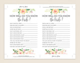 How Well Do You Know The Bride, Editable Game, PDF Template, Bridal Shower Game, Floral Bridal Shower Game, Instant Download #BSG002 (PDF)