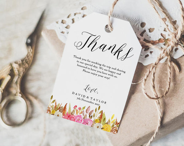 Thank You Tag, Wedding Thank You Tags, Gift Tags, Wedding Favor, Thank You Printable, Wedding Printable, PDF Instant Download #TT011 (PDF)