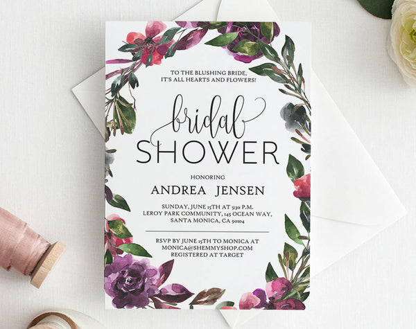 Bridal Shower Invitation, Bridal Shower Wedding Printable, Wedding Shower Template, Shower Invite, PDF Instant Download #BSI004 (PDF)