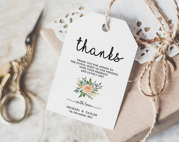 Thank You Tag, Wedding Thank You Tags, Gift Tags, Wedding Favor, Thank You Printable, Wedding Printable, PDF Instant Download #TT007 (PDF)