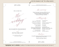 Rose Gold Wedding Program Fan, Wedding Program Printable, Navy Wedding Programs, Rustic Wedding, PDF Instant Download #P014 (PDF)