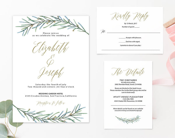 Wedding Invitation Template, Invitation Set Template, Editable Wedding Invite Template, Vintage Wedding Invitation Printable #WIS002 (PDF)