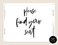 Find Your Seat, Wedding Seat Sign, Find Your Seat Sign, Please Find Your, Reception Seat Sign, Wedding Sign, Instant Download #WS034 (PDF)