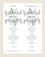 Greenery Wedding Menu Printable Template, Printable Menu, Menu Template, Dinner Menu Printable, PDF Instant Download #WM017 (PDF)
