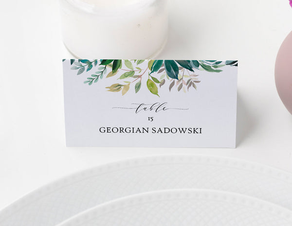 Greenery Wedding Place Cards, Wedding Place Card, Place Card Template, Wedding Printable, Rustic Wedding, PDF Instant Download #PC011 (PDF)