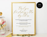 Gold In lieu of wedding favors Sign, Wedding Donation Sign, Charity Printable, Thank you donation printable, Instant Download #WS040 (PDF)