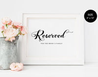 Reserved Sign, Reserved for Family, Reserved Seating, Wedding Seating Sign, Family Reserved Sign, Reception Seating Sign, Wedding Sign, Instant Download #WS043 (PDF)