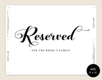 Reserved Sign, Reserved for Family, Reserved Seating, Wedding Seating Sign, Family Reserved Sign, Reception Seating Sign, Wedding Sign, Instant Download #WS043 (PDF)