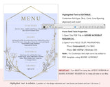 Gold Wedding Menu Printable Template, Printable Menu, Menu Template, Dinner Menu Printable, PDF Instant Download #WM007 (PDF)