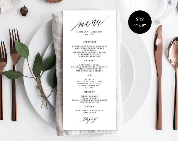 Wedding Menu Printable Template, Printable Menu, Menu Template, Dinner Menu Printable, PDF Instant Download #WM006 (PDF)