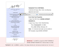 Wedding Menu Printable Template, Printable Menu, Menu Template, Dinner Menu Printable, PDF Instant Download #WM006 (PDF)