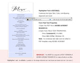 Wedding Menu Printable Template, Printable Menu Template, Menu Template, Dinner Menu Printable Template, PDF Instant Download #WM008 (PDF)